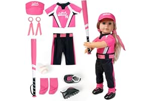 ARTST Softball Uniform Doll Outfit-American 18 inch Doll Clothes and Accessories Set Including Hat Pink Baseball Clothing Bat Shoes Socks and Hairbow,Gifts for Girls&Boys(NO Doll)