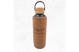 Jarvi The Sauna Bottle - 18 oz / 550 ml Icy Cold Water & Cool to Touch even in Hot Saunas - Natural Cork x Neoprene Outer Layer - Double Wall Insulated Steel Bottle. (Deep Blue, Medium)