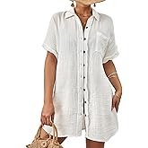 Bsubseach Women Swimsuit Coverup Button Down Bathing Suit Cover Ups for Swimwear Short Sleeve Bikini Beach Shirt