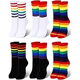 BOARDFEB 6 Pairs Crew Socks Striped Rainbow Athletic Novelty Ankle Sock Rainbow Pride Socks for Men and Women