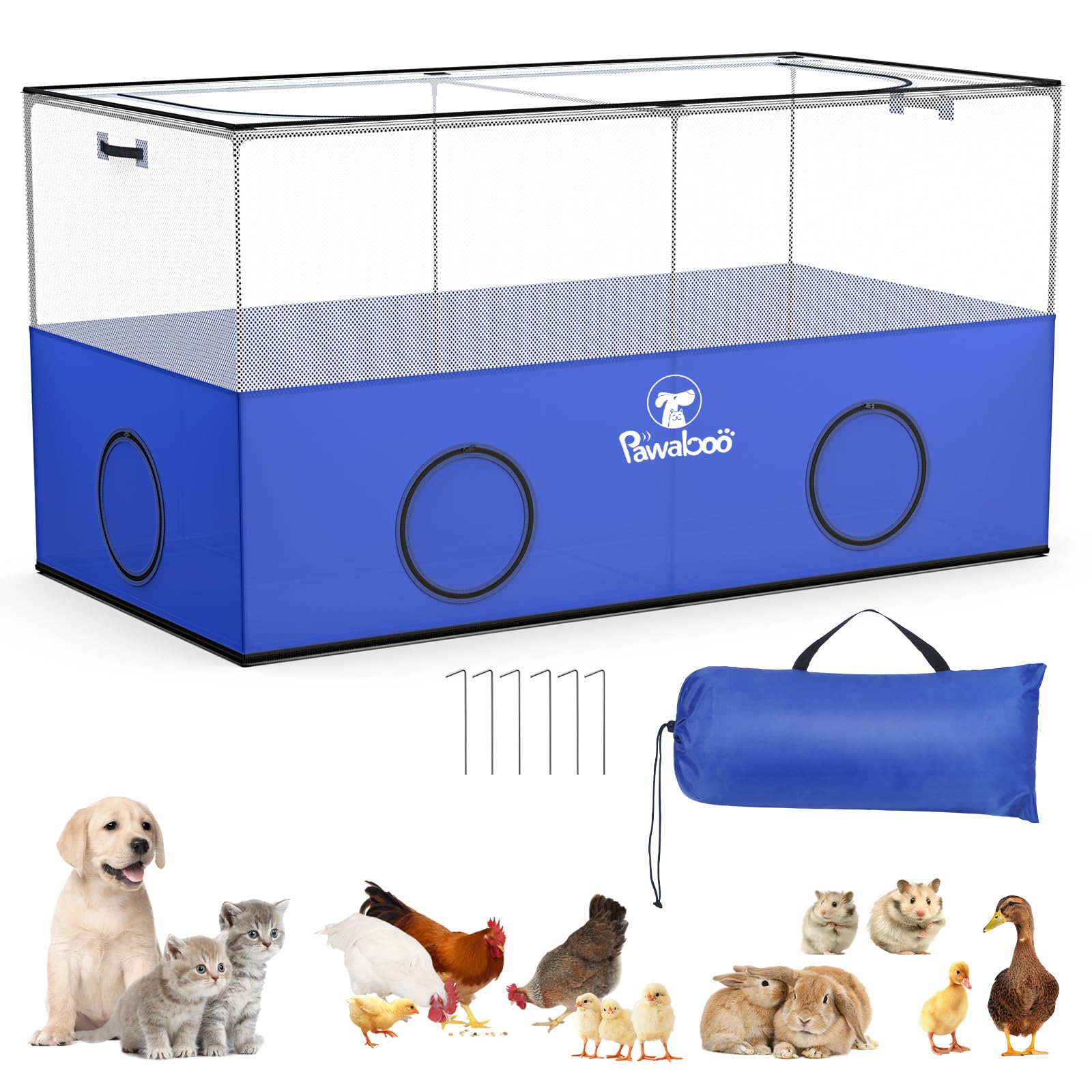 Photo 1 of Pawaboo Small Animal Playpen, Pet Cage Tent with Breathable Mesh Wall and Bottom, Foldable Small Pet Enclosure for Puppy Kitten Rabbit Chicken Hamster Guinea Pig Indoor Outdoor Fence, Blue