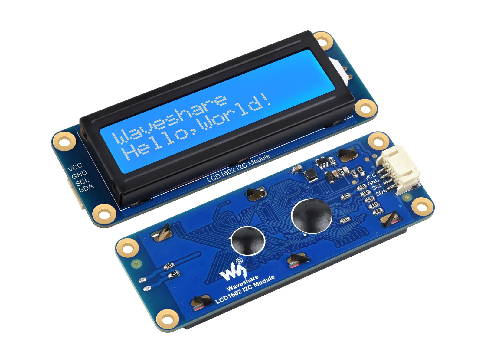 Waveshare 1602 LCD I2C Display Module, White Color with Blue Background 16x2 Characters LCD für Raspberry Pi/Raspberry Pi Pico/Jetson Nano/ESP32/Arduino, 3.3V/5V Compatible