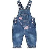 Peacolate 3Months-3Years Baby Girls Denim Overalls Embroidery Butterfly Bib Pants Jeans Jumpsuit