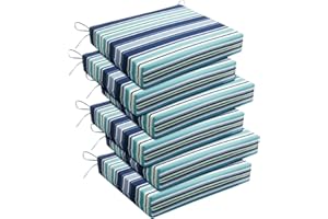 Basic Beyond Outdoor Chair Cushions Set of 6, Square Corner Outdoor Cushions for Patio Furniture, Water Resistant Patio Chair Cushions with 2 Ties, 18.5x16x3, Pinstriped Blue