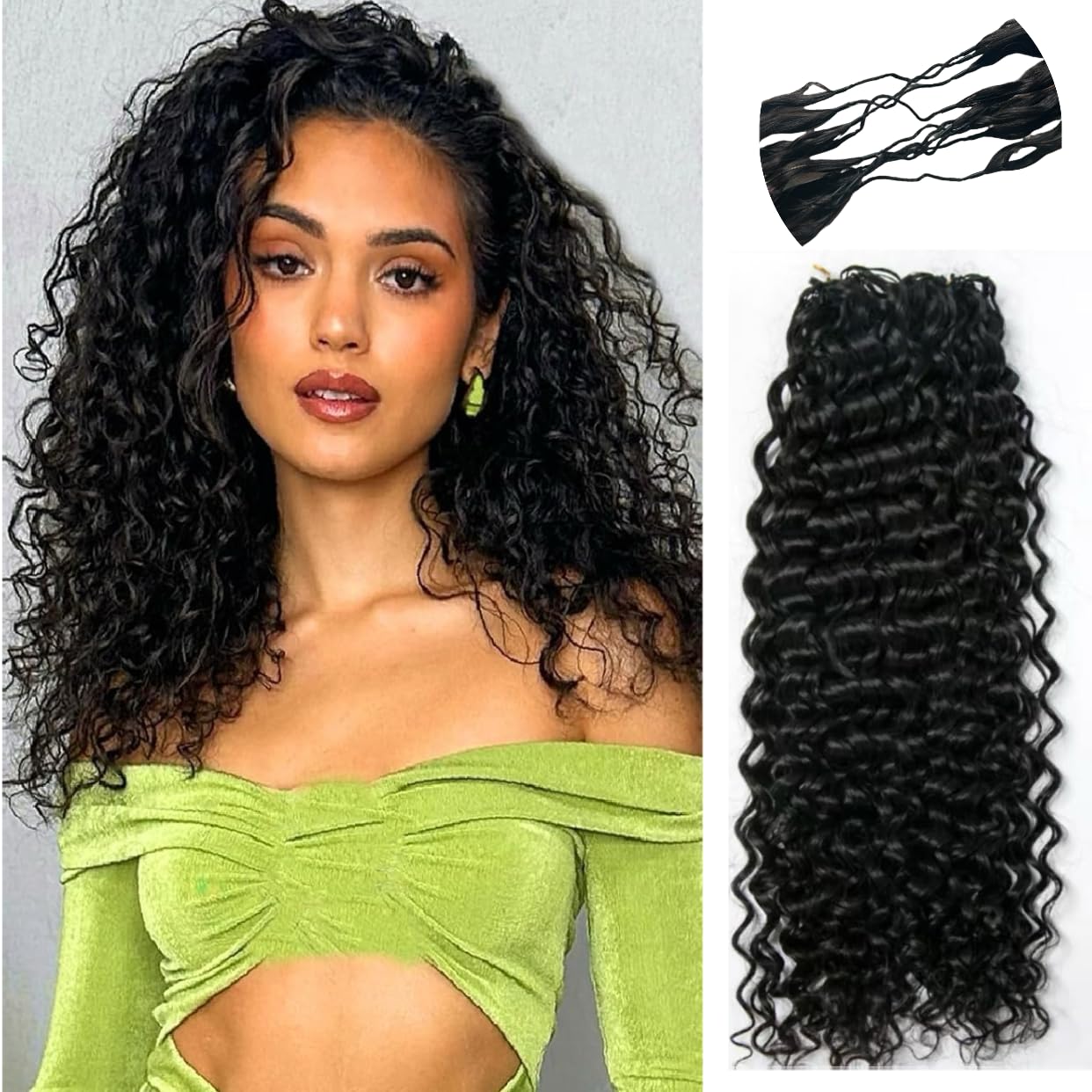 Photo 1 of Knotless Pre-Separated Water Wave Human Hair Feather Crochet Hair Extensions Lightweight Reusable Crochet Hair Extensions Natural Color 16inch 60g