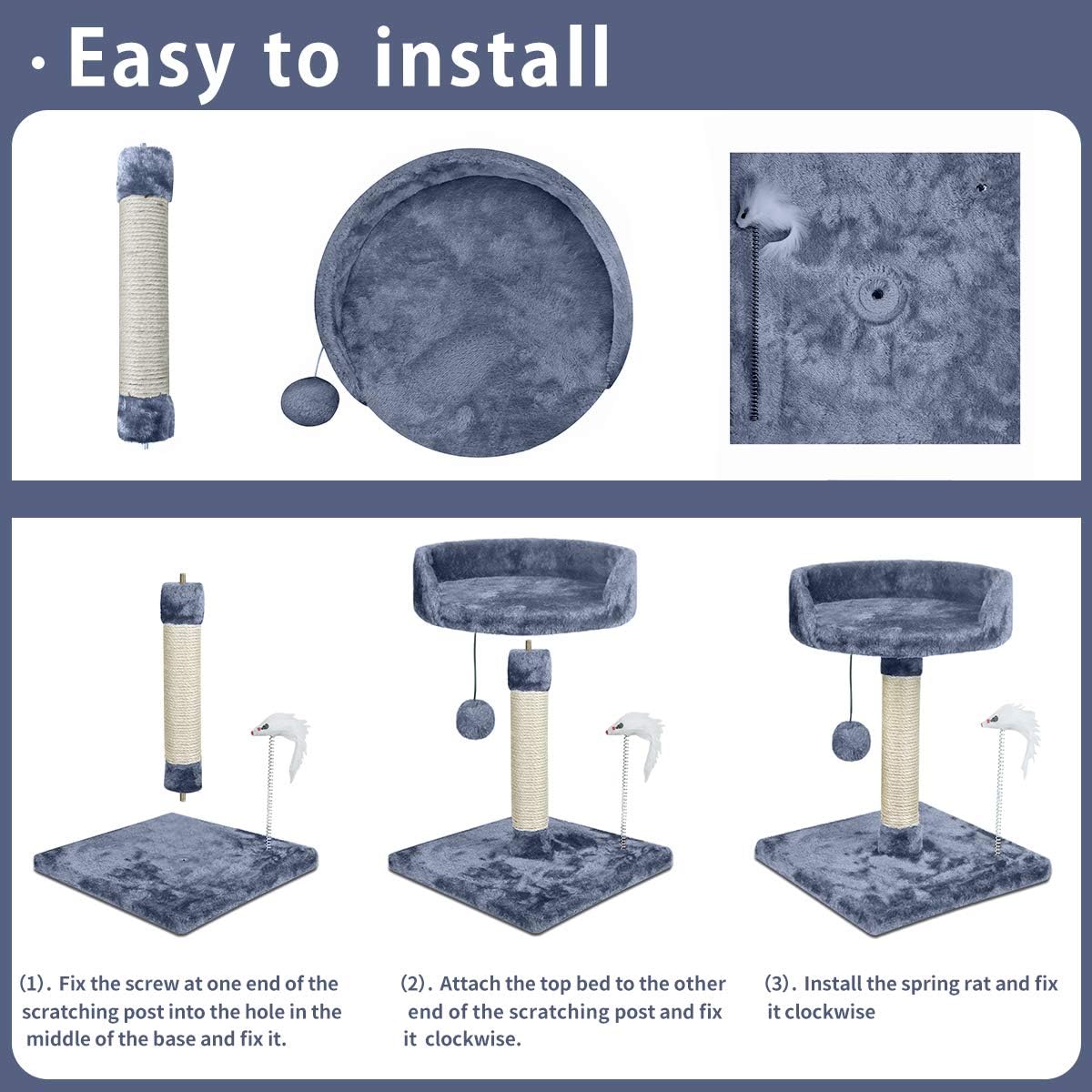 YUFU Cat Tree Tower with Natural Sisal Scratching Posts Large Platforms Cat Activity Platform Furniture with Funny Toys for Kittens Small Cat Playing Relaxing Sleeping… : Pet Supplies