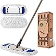 Eyliden Dust Mop with Reusable Washable Pads - One Touch Replacement, Height Adjustable Handle, Total 2 Mop Cloths, Wet Dry Mops for Floor Cleaning, Hardwood, Laminate, Tile Floor Push Dust Broom