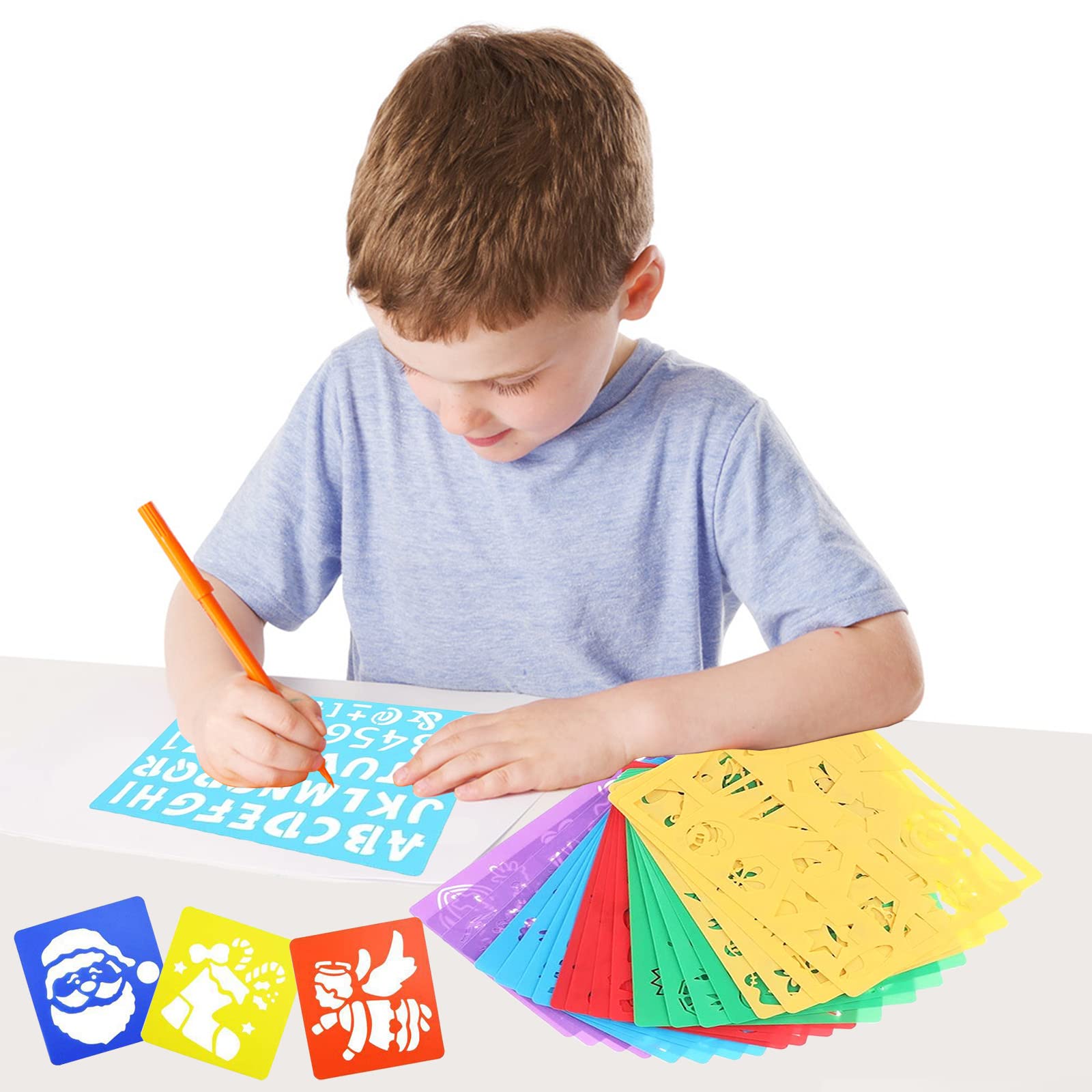 Stencils for Kids, 26pcs Plastic Drawing Stencils Set with 400+ Images, Variety of Shapes and Subjects