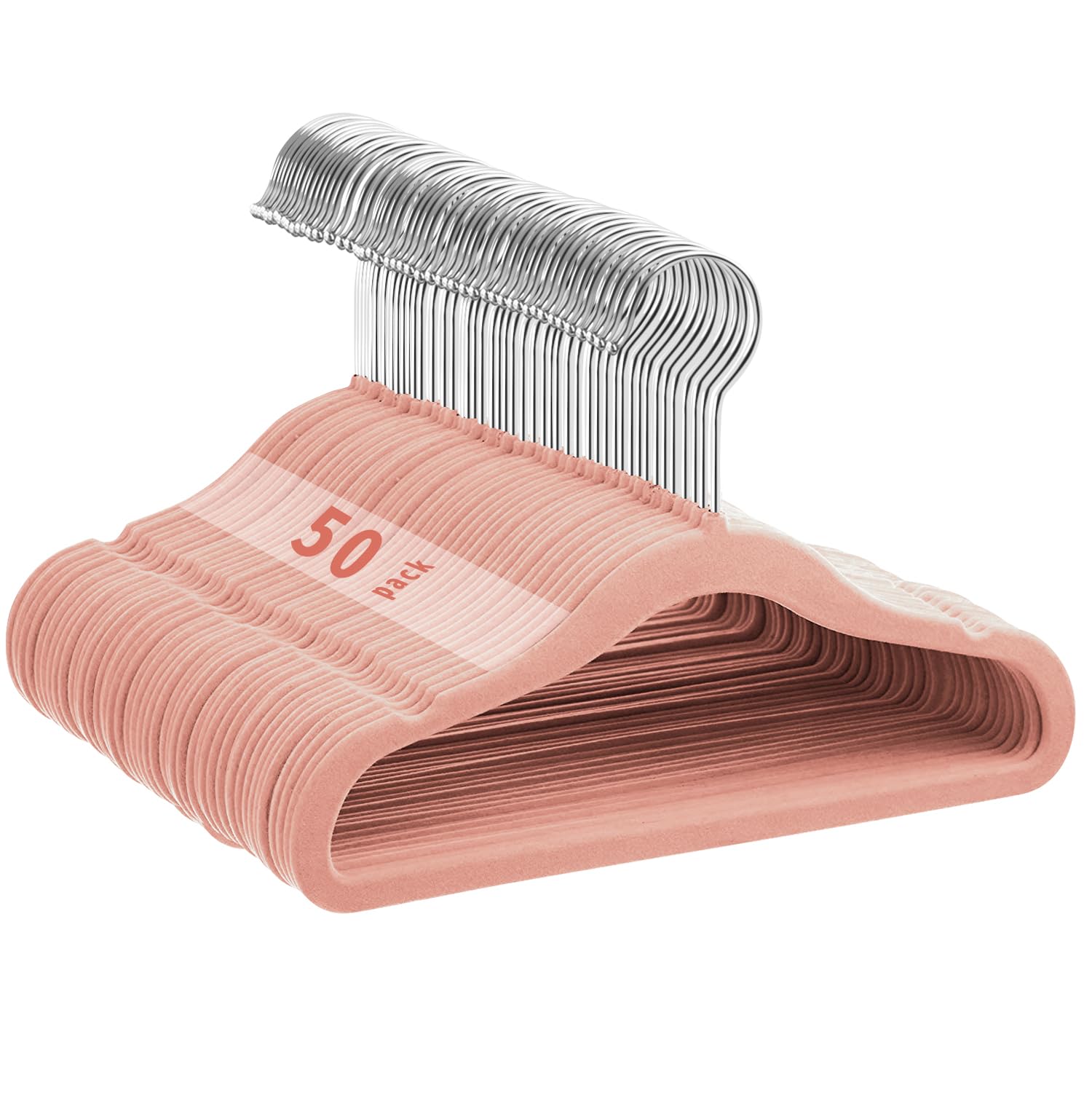 MangoKit Non-Slip Kids Velvet Hangers, Ultra-Slim Space Saving Baby Velvet Coat Hangers,360 Degree Rotatory Hook,Sturdy Baby Clothes Hangers 50 Pack (28cm,Pink)