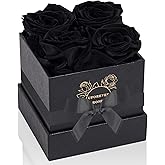 UFOREVER ROSES 4-Piece Preserved Roses in a Box, Preserved Flowers, Roses Gift for Her, Black
