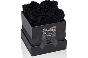 UFOREVER ROSES Preserved Roses in a Box Mothers Day Valentines Day Gifts for Her, Real Roses That Last a Year and More, Eternal Roses for Her, Christmas Day, Birthday, Anniversary Day (Small, Black)
