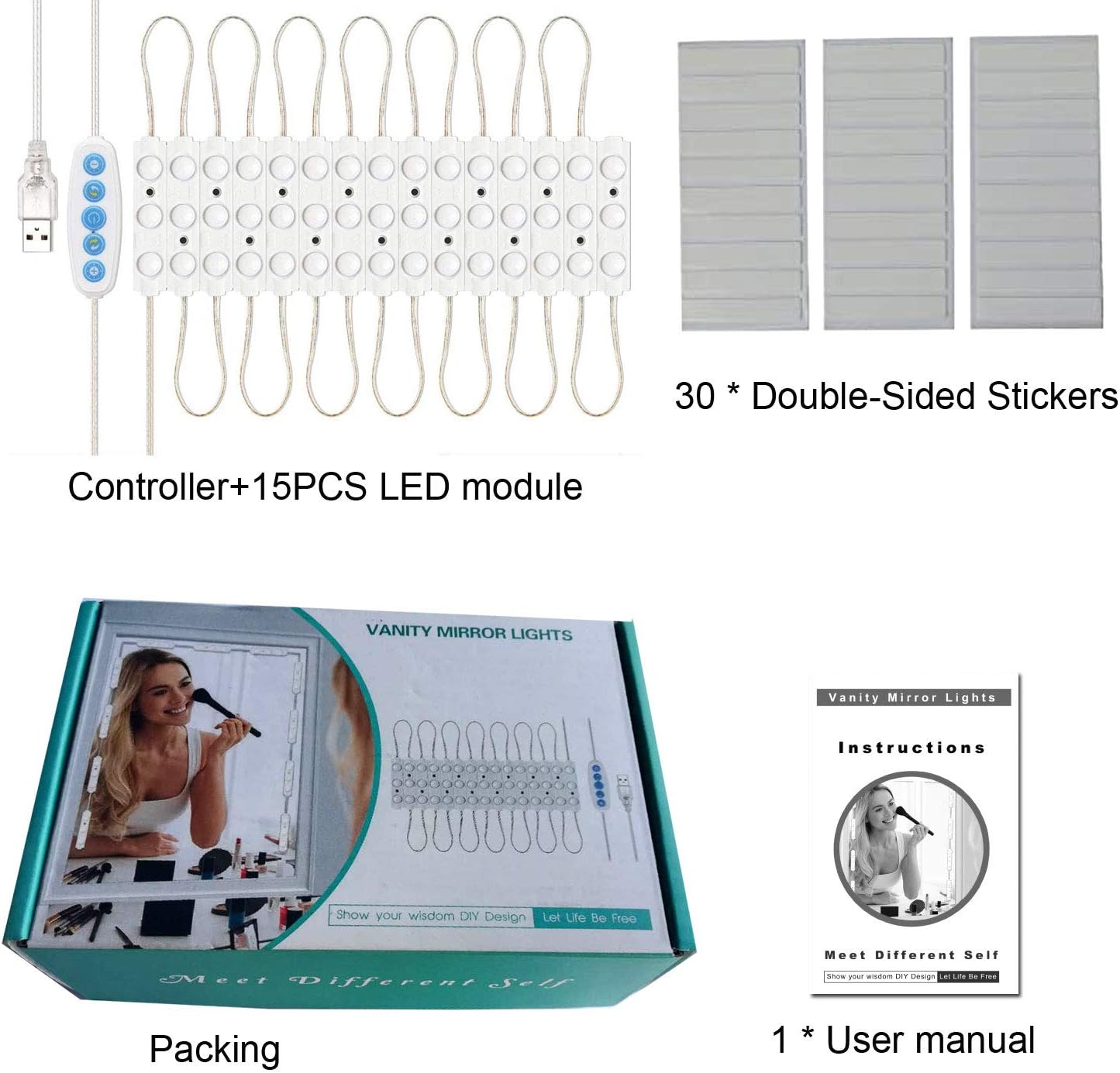 Led Vanity Mirror Lights Kit, SELFILA Hollywood Style Vanity Make Up Light, 11ft with Dimmable Color and Brightness Lighting Fixture Strip for Table & Bathroom Mirror, Mirror Not Included: Home Improvement