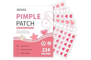 AUSLKA Pimple Patches for Face Heart Star Shape, Cute Blemish Patches for Men and Women, Hydrocolloid Sticker with Tea Tree, Salicylic Acid, Invisible Zit Patches, 216 PCS