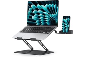 NTMY Adjustable Laptop Stand for Desk,Foldable Laptop Stand with Phone Holder,Ergonomic Laptop Riser for MacBook Air Pro, Dell XPS, Acer,Lenovo,HP(10-16'') -Black