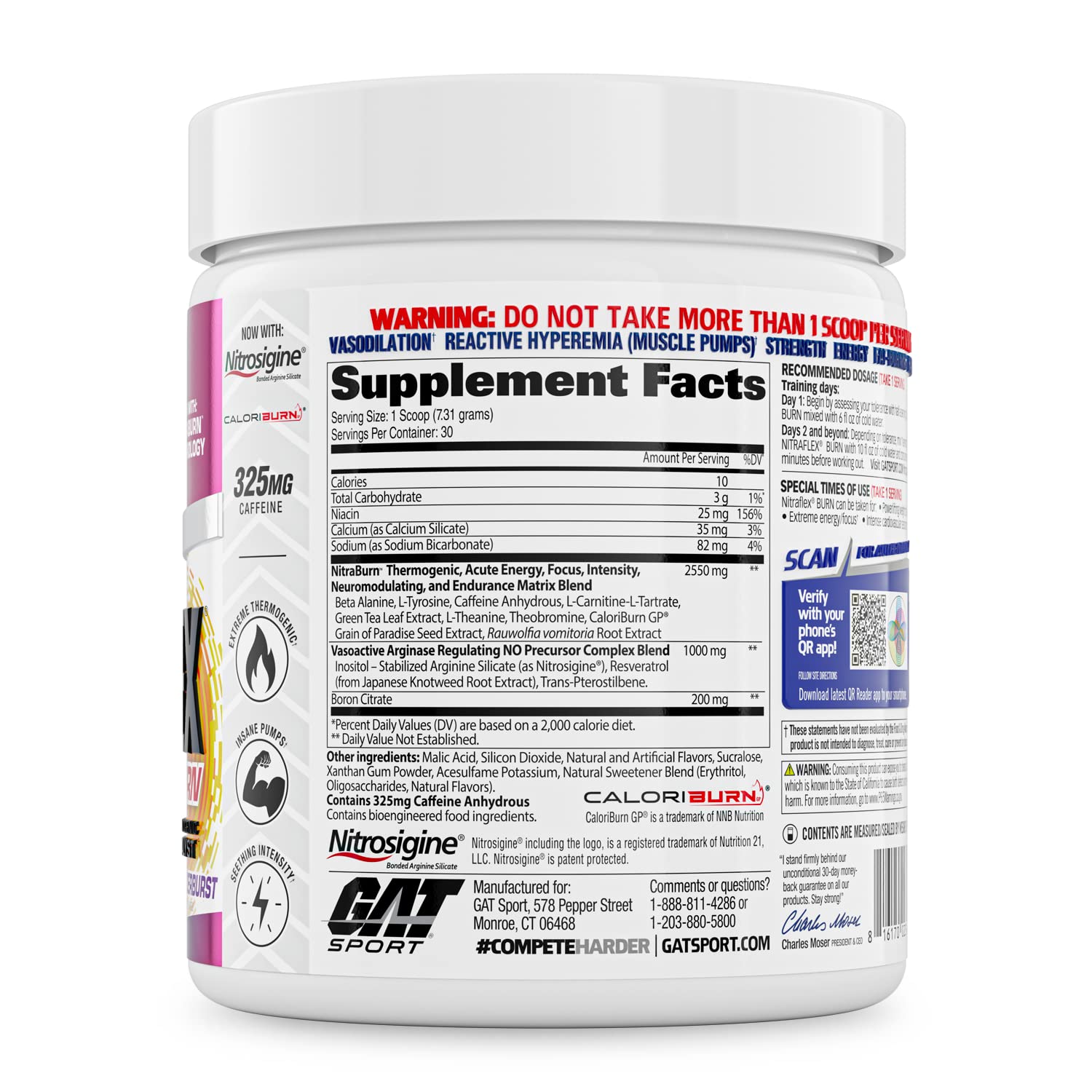 GAT SPORT NITRAFLEX Burn, Pre Workout Thermogenic Powder, Tropic Thunderburst, 30 Servings