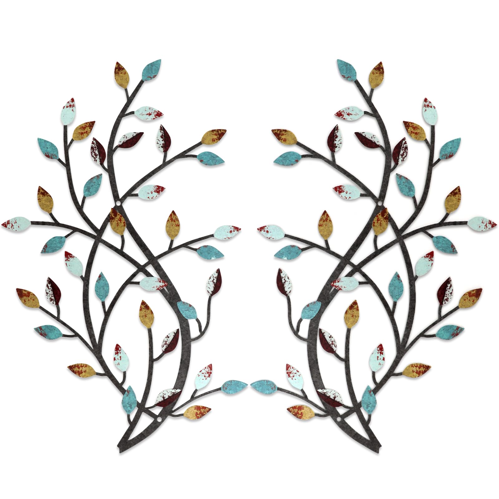 Photo 1 of Meltset Metal Tree Leaf Wall Decor, Vine Olive Leaf Branch Wall Art, Wrought Iron Scroll Artwork, Decorative Wall Sculptures Above The Bed, Living Room, Hallway, Indoor and Outdoor?S/Farmhouse?