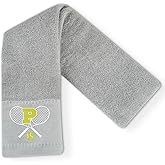CybGene Embroidered Tennis Towel, Funny Tennis Gift for Men, Women & Lovers, Soft & Absorbent, Gray, Initial P