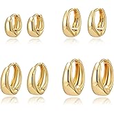 Gold Earrings for Women, 16K Gold Plated Cubic Zirconia Crystal Cartilage Stud Hoop Earrings Set, Dainty Huggie Earrings Stacks, Hypoallergenic Jewelry Gifts
