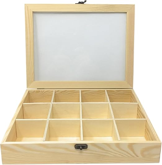 C1 Caja de Madera con 12 Compartimentos 25.8 X 19.8 X 5 cm: Amazon.es: Hogar
