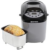 West Bend Hi-Rise Bread Maker Machine Programmable 12 Programs Including Gluten Free &amp; 3 Loaf Sizes and Crust Colors with Traditionally-Shaped Horizontal Bread Pan with Dual Knead Blades, 3-Lb, Gray