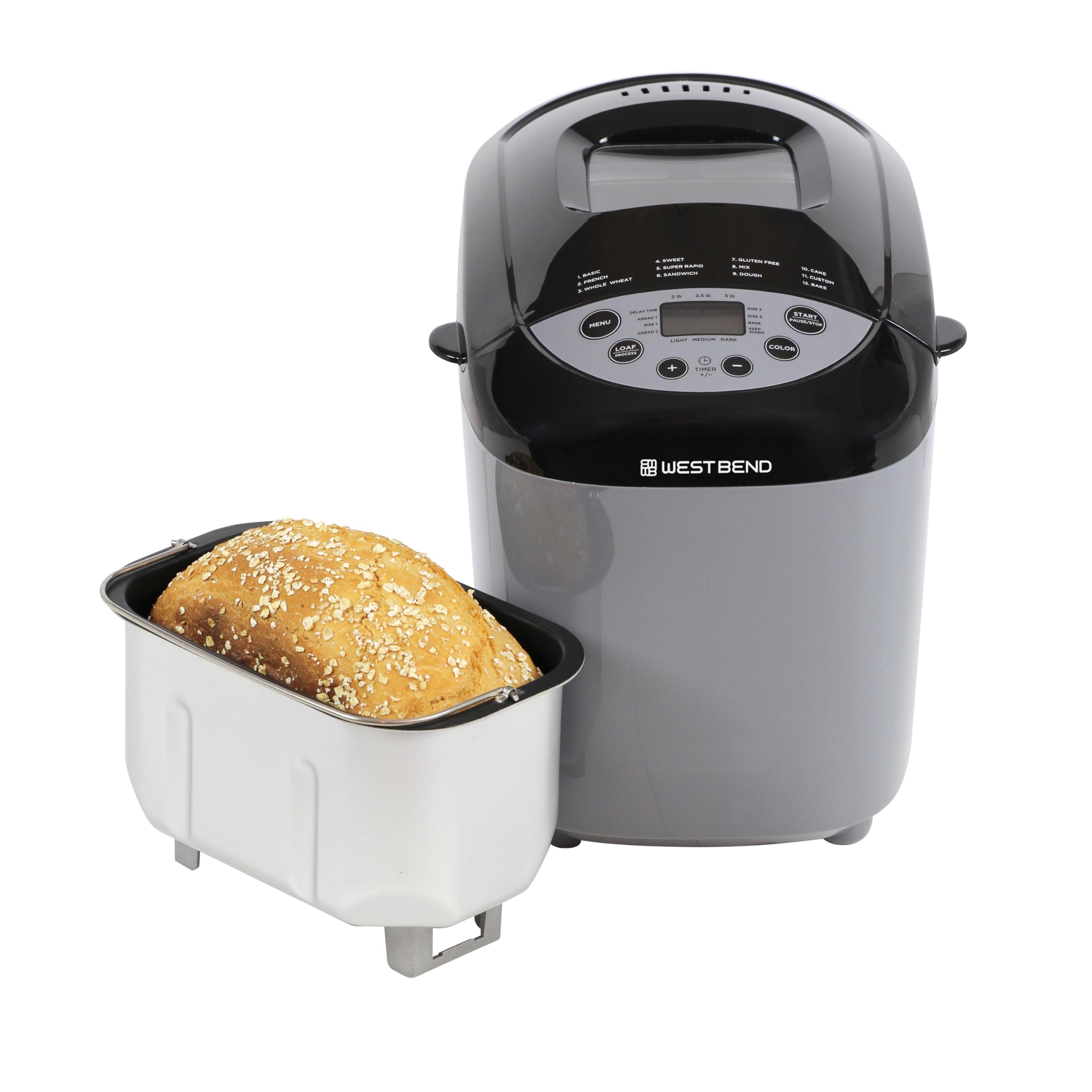 Photo 1 of ***missing parts*** West Bend Hi-Rise Bread Maker Machine Programmable 12 Programs Including Gluten Free & 3 Loaf Sizes and Crust Colors with Traditionally-Shaped Horizontal Bread Pan with Dual Knead Blades, 3-Lb, Gray