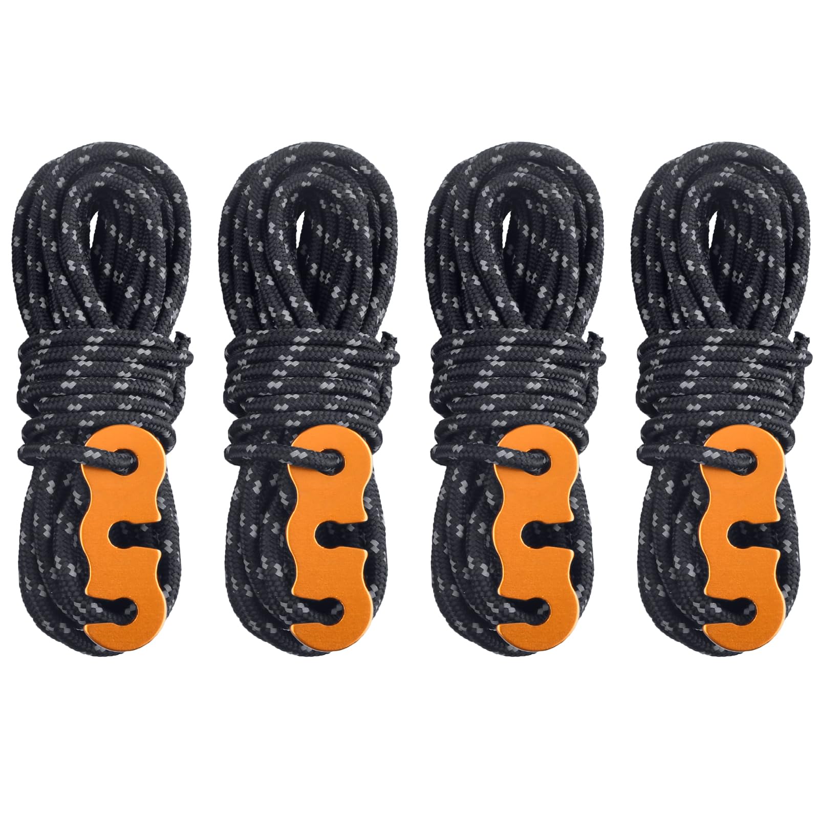 TRIWONDER Guy Ropes 3mm Paracord Reflective Cord Guyline Nylon Rope with Tensioners for Outdoor Camping Hiking Awning Tent (Black - 4 Pcs)