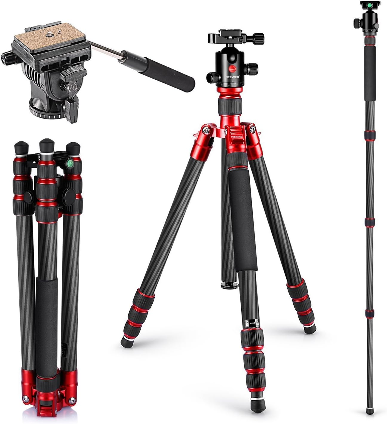 Neewer Carbon Fiber Tripod Monopod 67 inches/170 centimeters with 360