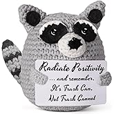 Tiny Handmade Raccoon Gift, Positive Crochet Animal Trash Panda, Emotional Support Plush for Men & Women, Friend, Coworker, Bestie, Motivational Encouragement Present, Best for Birthday & Christmas