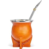 Argentina Yerba Mate Cup With Ceramic liner Straw Tea Gourd Mug One Bombilla Mate a Cleaning Brush (brown)