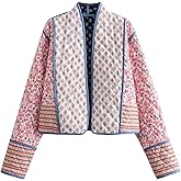 Yimoon Women's Quilted Jacket Lightweight Floral Print Cropped Puffer Coat Short Padded Open Front Winter Outwear