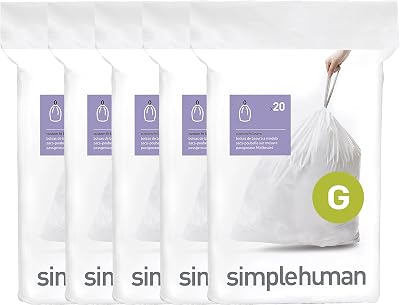 simplehuman Code G 100 Count Trash Liners 30 Liter 8 Gallon White
