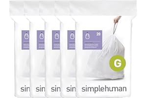 simplehuman Code G 100 Count, Dispenser Pack Custom Fit Liners, Drawstring Trash Bags, 30 Liter / 8 Gallon, White