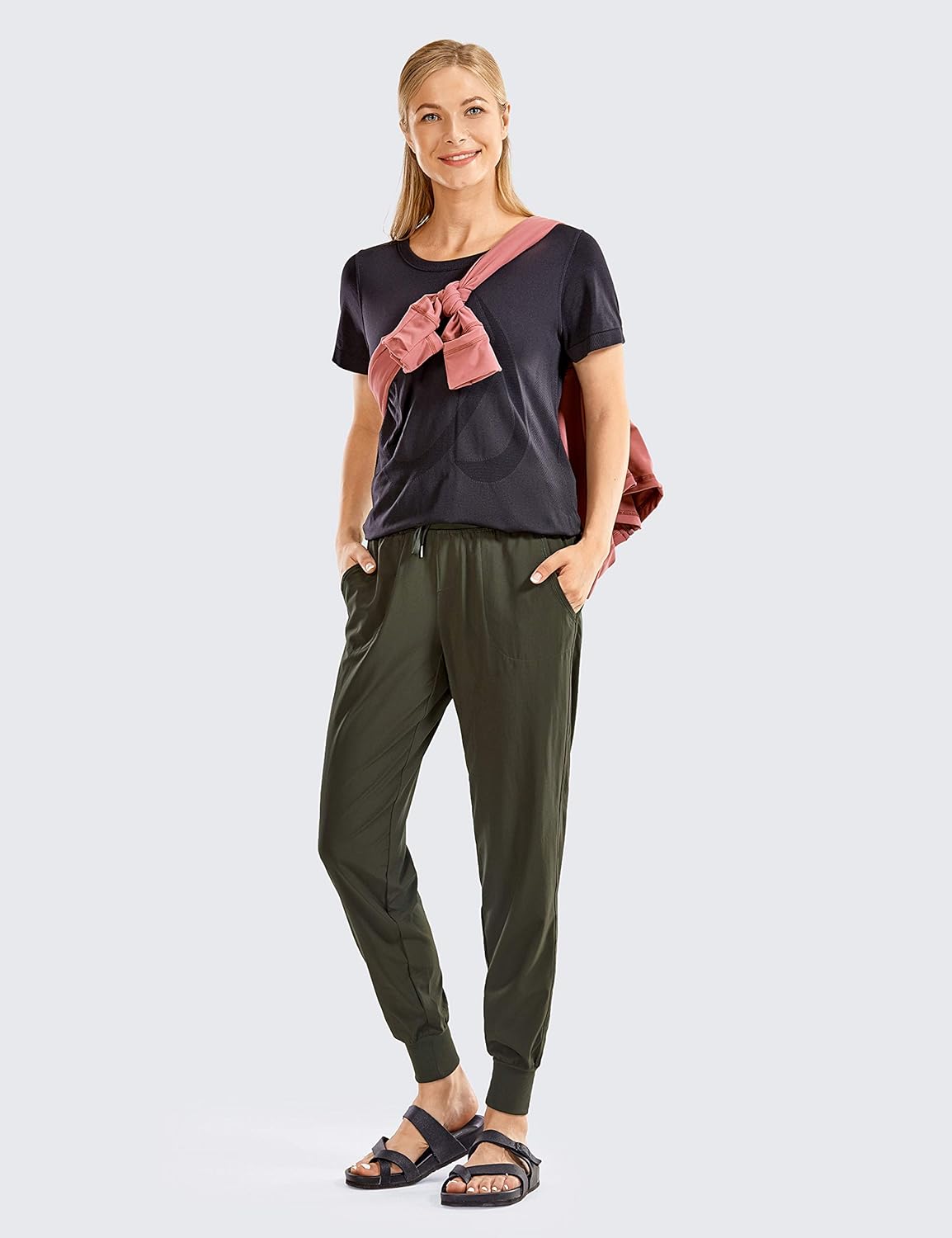 CRZ YOGA Women's Lightweight Joggers Pants with Pockets Drawstring Workout Running Pants with Elastic Waist: Clothing