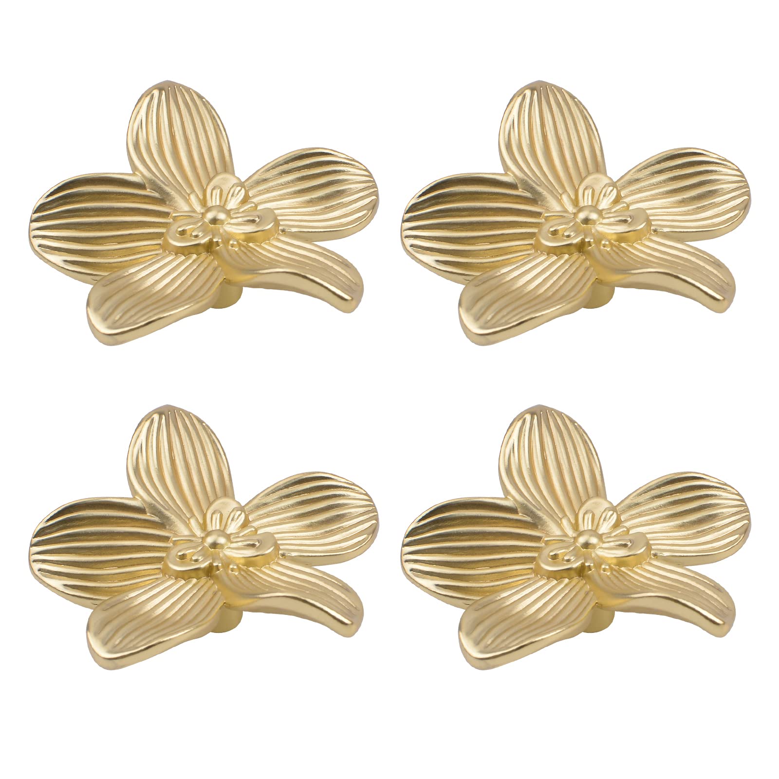 MOROBOR 4pcs Solid Brass Flower Shape Dresser Knobs Petal Drawer Knobs Kitchen Handle for Cabinet Dresser Door Pulls Gold Furniture Decoration Pulls — image 1