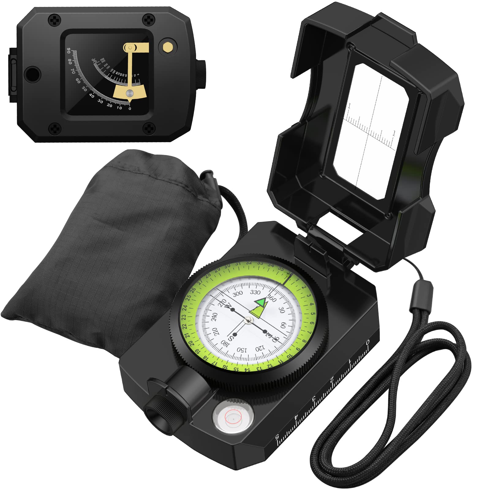 Proster Professional Hiking Compass with Clinometer - Lightweight Aluminium Alloy Waterproof Navigation Tool with Fluorescent Scale, Weatherproof & Carry Bag for Camping, Hunting, Geological Survey