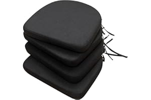 Eiury Kitchen Chair Cushion - 17"x16.5" Indoor Chair Pad with Ties for Dining Chairs - Non-Slip U-Shaped Rubber Back - Machine Washable Seat Cover Set of 4 - Black