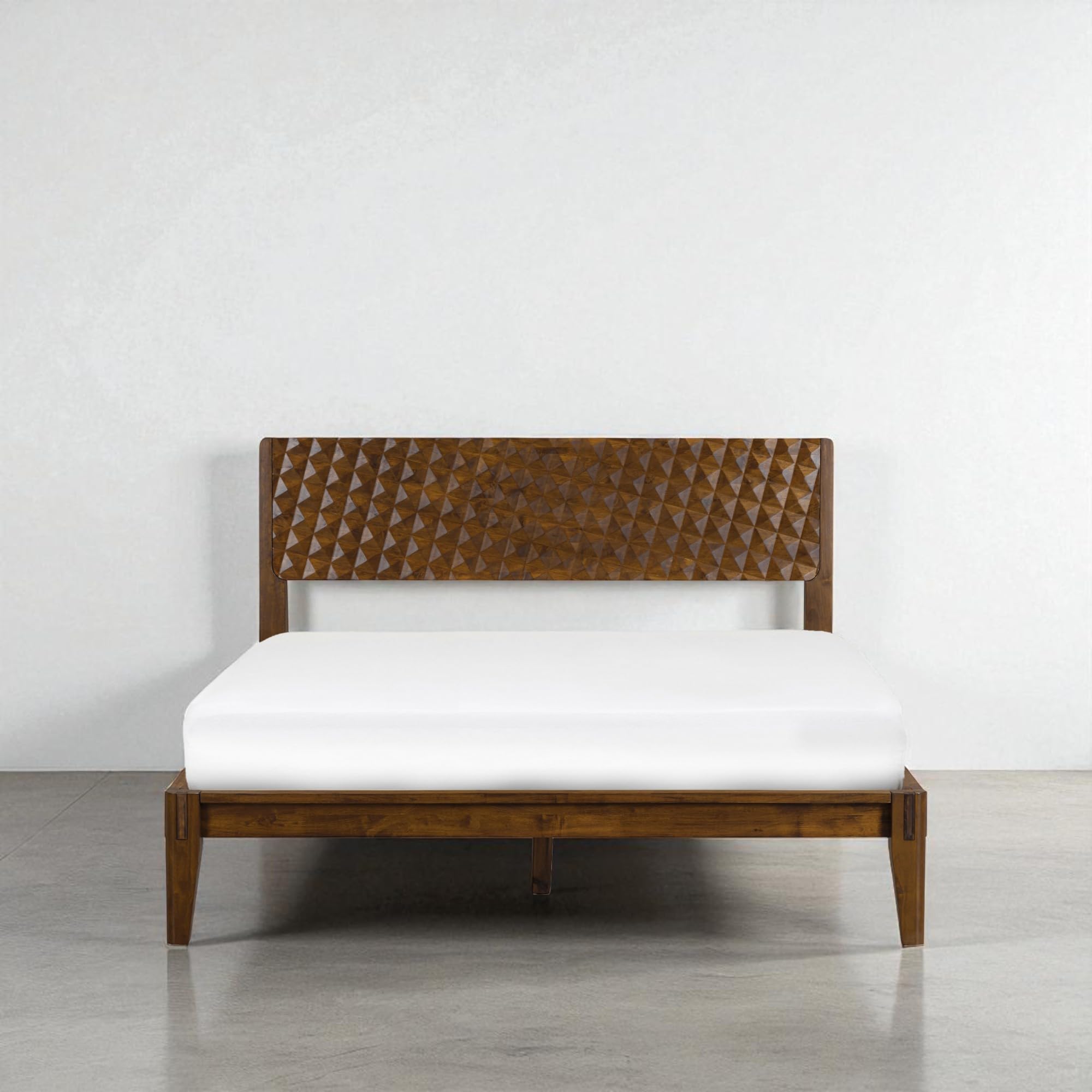 Photo 1 of NTC Sapa Solid Wood Bed Frame with 3D Carved Headboard, Japanese Joinery, No Box Spring Needed, Silent slats, Easy Assembly – Queen – Dark Walnut