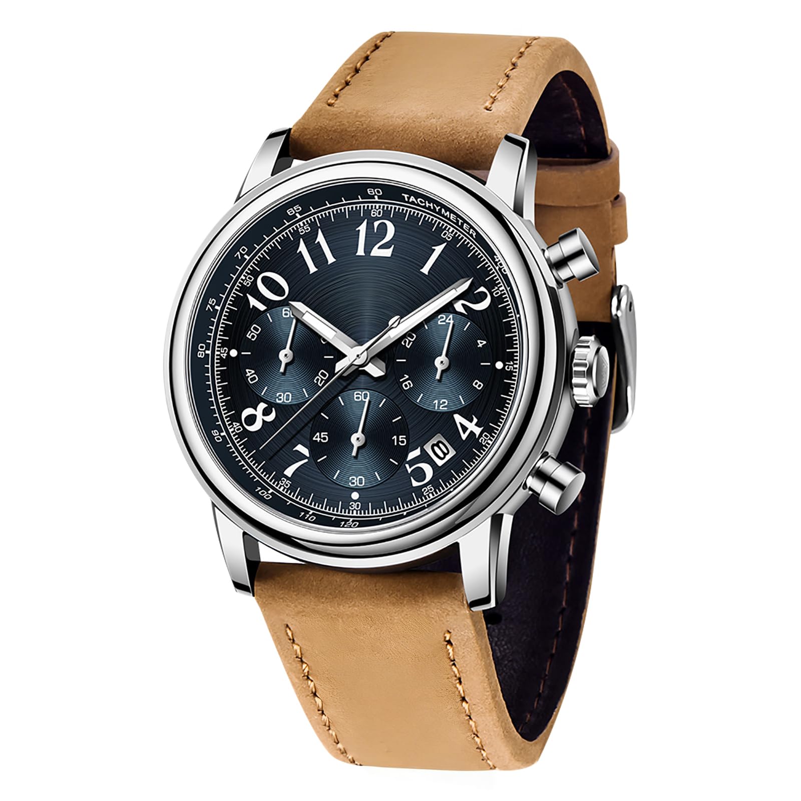 RORIOS Mens Watches Waterproof Analogue Quartz Watch with Leather Brecelet Casual Chronograph Wrist Watches for Men Boy