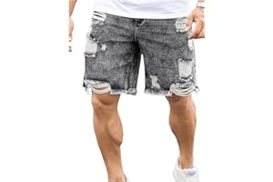 Floerns Men's Ripped Raw Hem Denim Shorts Plain Frayed Bermuda Jeans Shorts