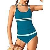 CRISONE Girls Tankini Swimsuits 2 Piece Modest Bathing Suit Color Block Swimwear Set for Girls 9-16 Years