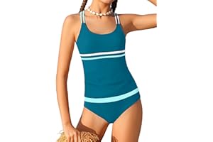 CRISONE Girls Tankini Swimsuits 2 Piece Modest Bathing Suit Color Block Swimwear Set for Girls 9-16 Years