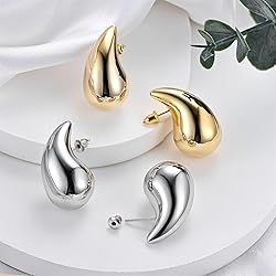 Teardrop Necklace Earrings Chunky Gold Hoop