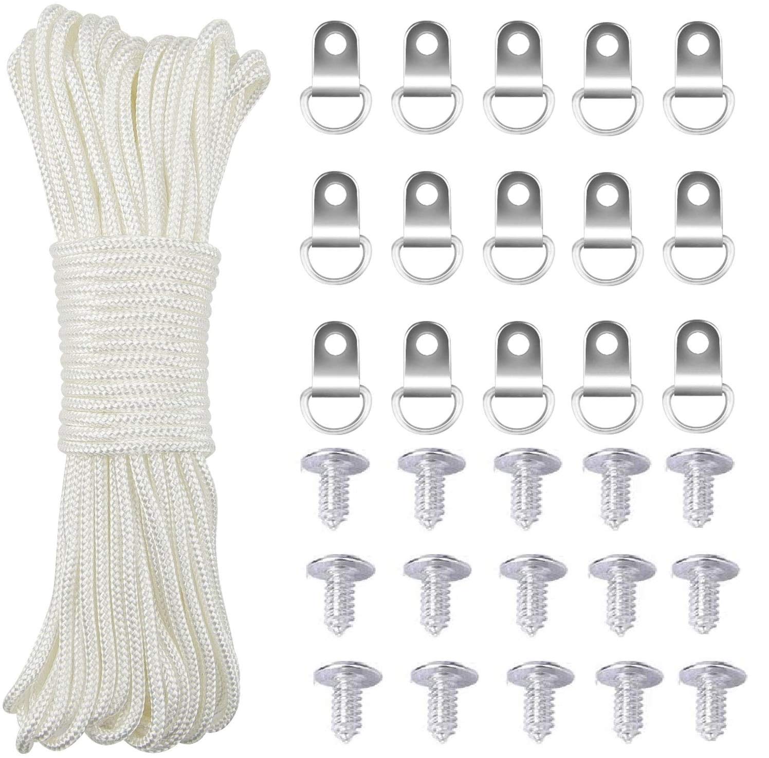 SISI UK® 6m x 3mm Picture Wire Picture Hanging Cord White Nylon Picture Cord for Mirror Photo Frame with 15 Hanging Hooks and 15 Screws