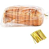 Homrelaxy 75 Pcs Plastic Bread Bags for Homemade Bread and 90 Ties | 18 x 8 x 4 inch Reusable Clear Loaf Bags, Adjustable, For Home, Bakeries and Business Use