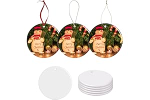 WANZELONYO Ceramic Blank Ornaments Sublimation Christmas Personalized Ornament 20PCS 2.85 Inch Round White Bulk DIY Chritsmas Tree Decoration