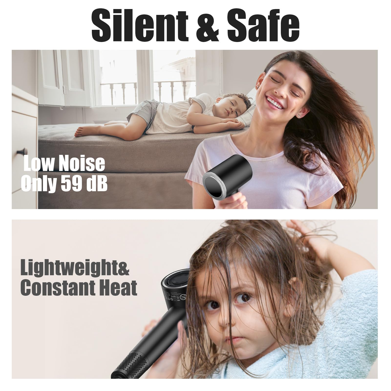 slopehill 160,000 RPM Professional Hair Dryer - 0.8lb Ultra-Lightweight, 6 Billion Ion Technology for 98% Frizz Reduction, AI Smart-Temp Control, Magnetic Attachments for All Hair Types