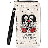 Gothic Romance Skull Wallets for Women - Slim PU Leather Womens Wallet with Cash Zipper Coin Purse, Small Credit Card Holder Travel Wallet, Wristlet Wallets for Female Ladies Purse (Dark Humor Gift)