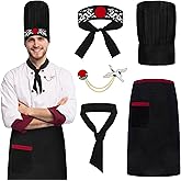 Ueyben Hibachi Chef Hat And Apron Set, Hibachi Chef Costume Outfit Accessories Sushi Chefs Uniform with Sushi Chefs Hat for Men Women for BBQ Cuisine Birthday Party Decor