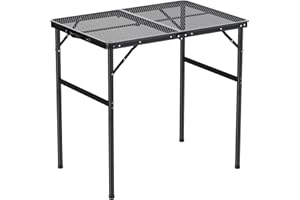GARLLEN Folding Grill Table, 3 Adjustable Height Lightweight Camping Table with Heat-Resistant Mesh Tabletop, Portable Alumin