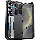 ATATOO for Samsung Galaxy S24 Case Wallet, Built-in Card Holder(Store 4-5 Cards) & Slide Camera Cover & Kickstand, Military Grade Protection, Rugged Silicone Case for Galaxy S24 6.2" 2024, Black
